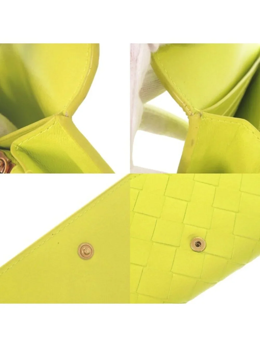 Bottega Veneta Intrecciato Leather Yellow Green Wallet